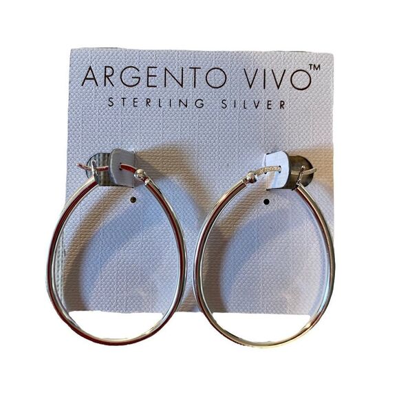 Argento Vivo Sterling Silver Oval Hoops. - Picture 4 of 5
